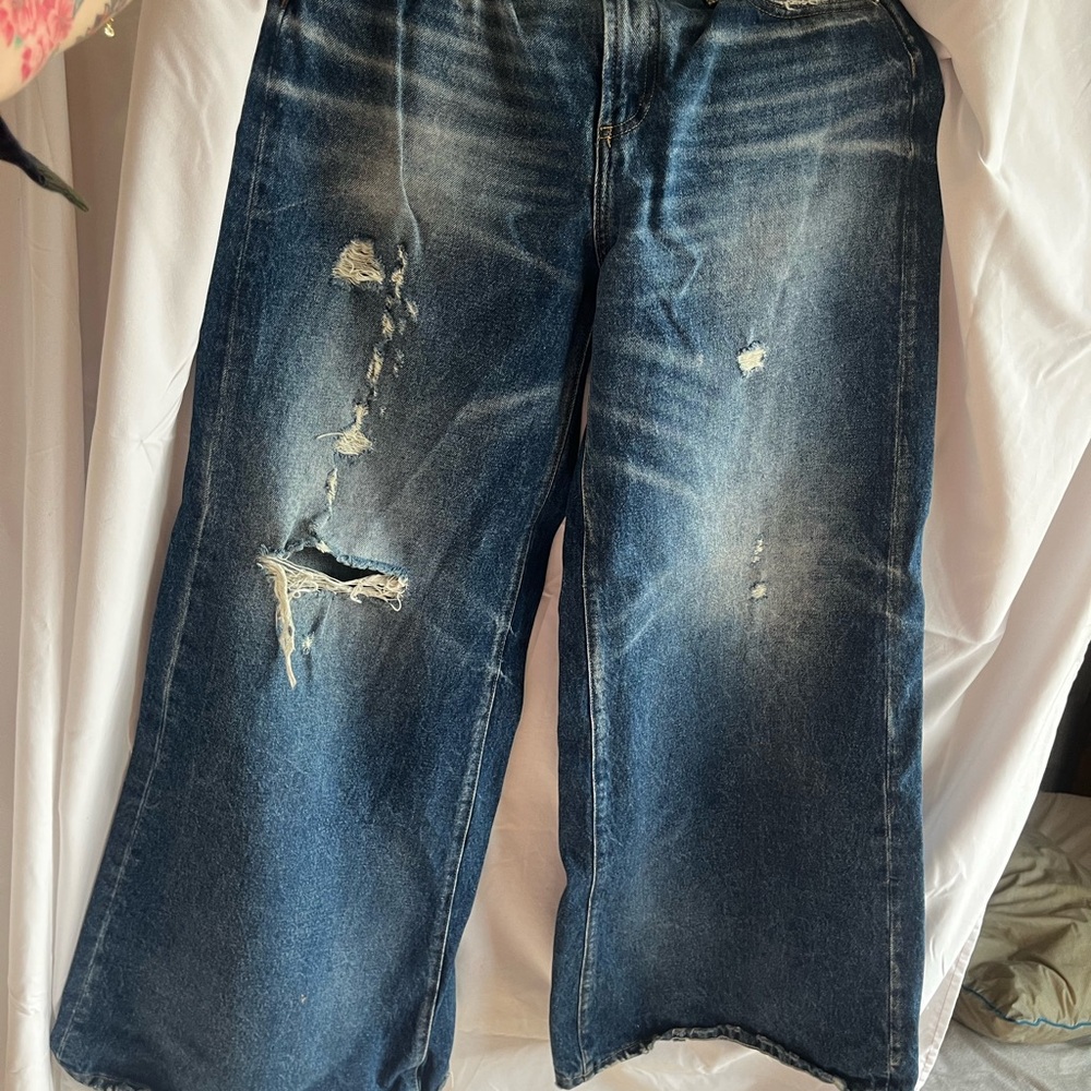 L&B Flare Wide Leg Distressed Blue Jeans